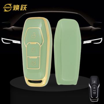 FOU3T1-Green-Gold Plating- Car Key Cover For Ford