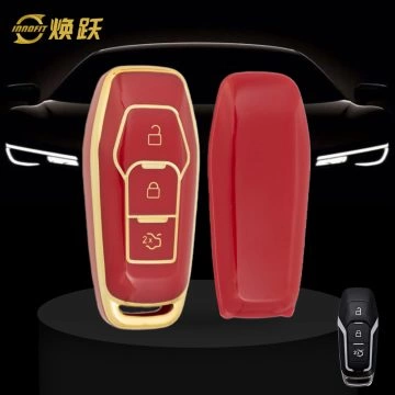 FOU3T1-Red-Gold Plating- Car Key Cover For Ford