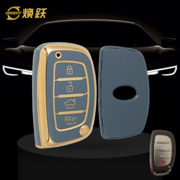 HYD3T1-Granny Grey-Gold Plating- Car Key Cover For Hyundai