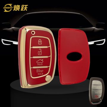 HYD3T1-Red-Gold Plating- Car Key Cover For Hyundai