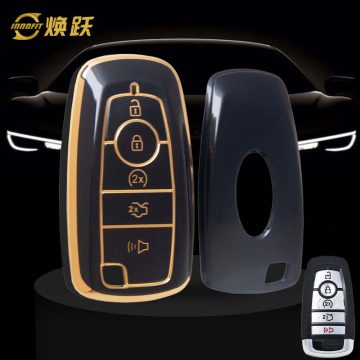 FOB4T1-Black-Gold Plating- Car Key Cover For Ford