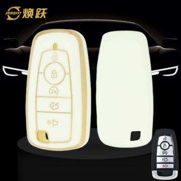 FOB4T1-White-Gold Plating- Car Key Cover For Ford