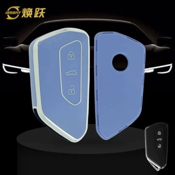 VOC1T1-Light Blue-Silver Plating- Car Key Cover For Volkswagen skoda