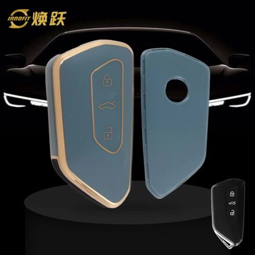 VOC1T1-Light Blue-Silver Plating- Car Key Cover For Volkswagen skoda