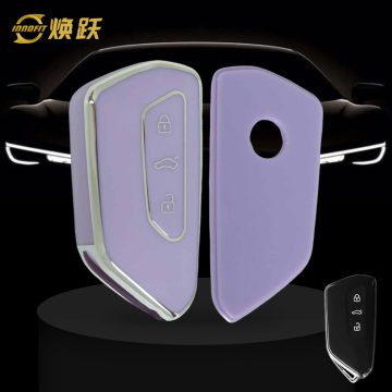 VOC1T1-Purple-Silver Plating- Car Key Cover For Volkswagen skoda
