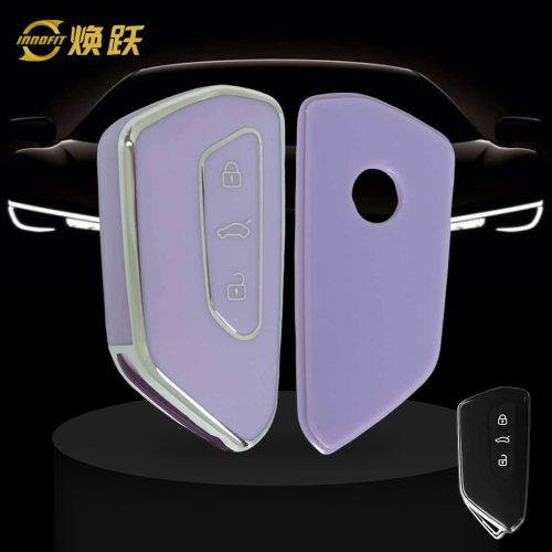 VOC1T1-Purple-Silver Plating- Car Key Cover For Volkswagen skoda