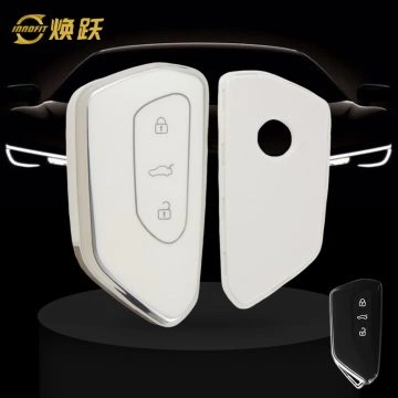 VOC1T1-White-Silver Plating- Car Key Cover For Volkswagen skoda