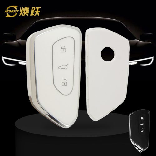 VOC1T1-White-Silver Plating- Car Key Cover For Volkswagen skoda