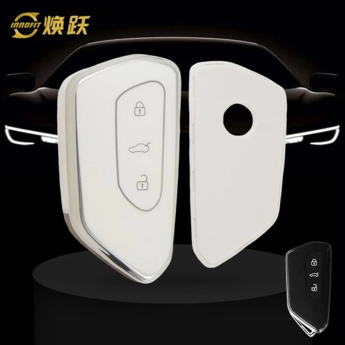 VOC1T1-White-Silver Plating- Car Key Cover For Volkswagen skoda