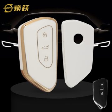 VOC1T1-White-Gold Plating- Car Key Cover For Volkswagen skoda