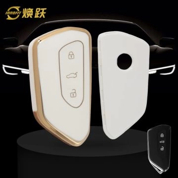 VOC1T1-White-Gold Plating- Car Key Cover For Volkswagen skoda