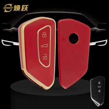 VOC1T1-Red-Gold Plating- Car Key Cover For Volkswagen skoda