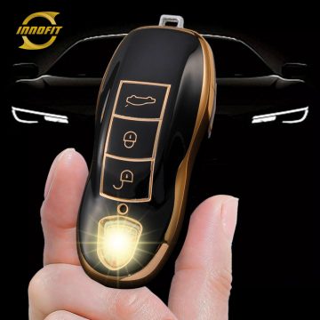 POA1T1-Black-Gold Plating- Car Key Cover For Porsche
