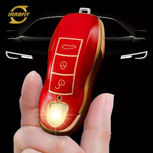POA1T1-Red-Gold Plating- Car Key Cover For Porsche