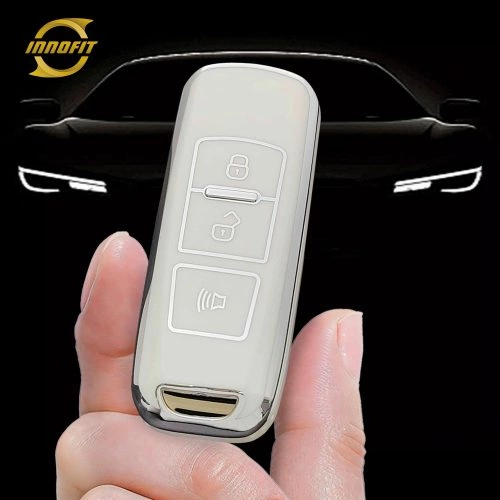 PRA1T1-White-Silver Plating- Car Key Cover For Proton