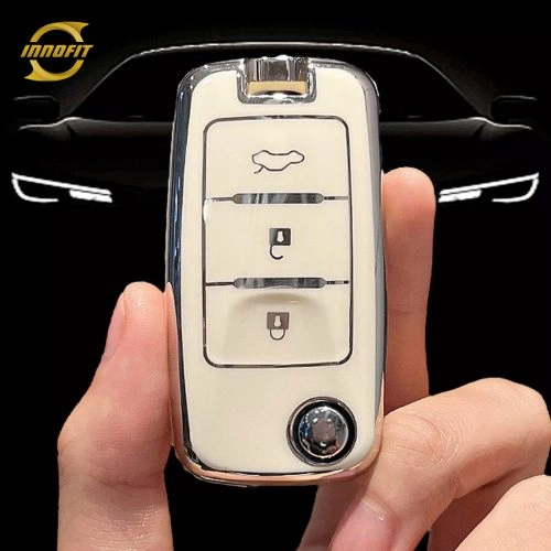 VEA1T1-White-Silver Plating- Car Key Cover For Venucia