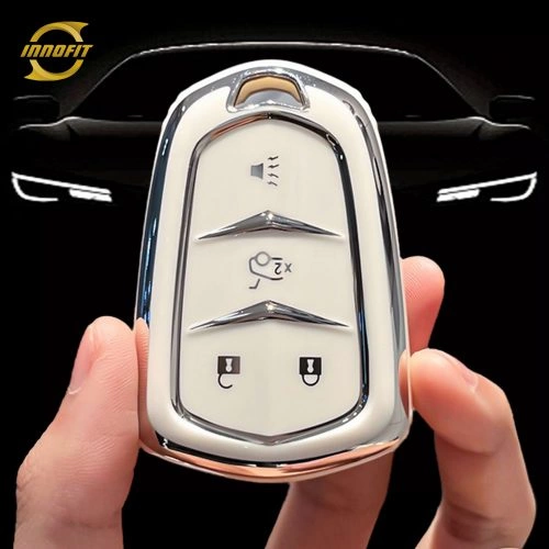 CAA1T1-White-Silver Plating- Car Key Cover For Cadillac