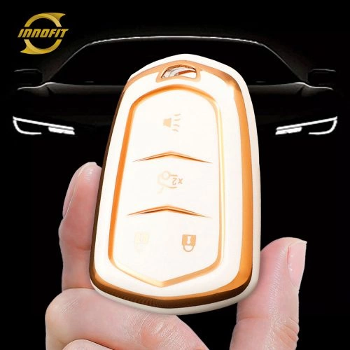 CAA1T1-White-Gold Plating- Car Key Cover For Cadillac