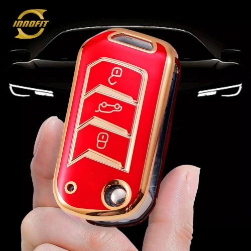 MHA1T1-Red-Gold Plating- Car Key Cover For Mahindra
