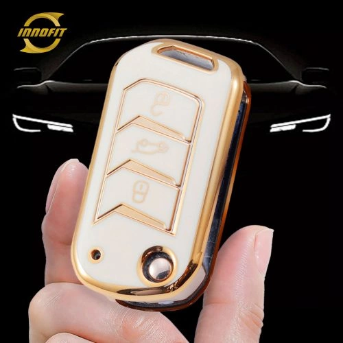 MHA1T1-White-Gold Plating- Car Key Cover For Mahindra