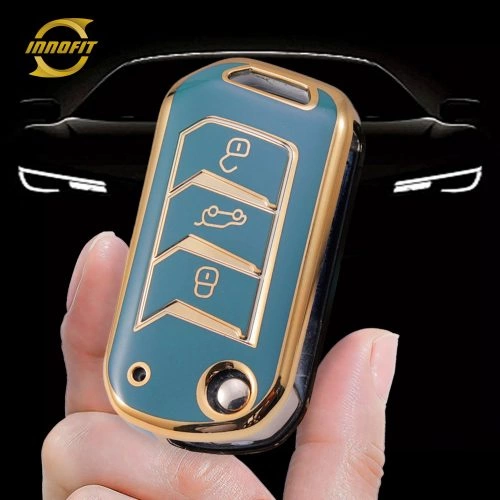 MHA1T1-Granny Grey-Gold Plating- Car Key Cover For Mahindra