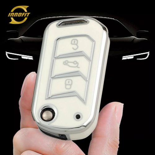 MHA1T1-White-Silver Plating- Car Key Cover For Mahindra