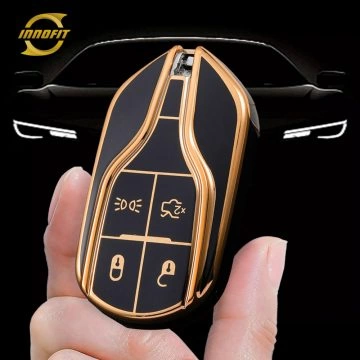 MSA1T1-Black-Gold Plating- Car Key Cover For Maserati