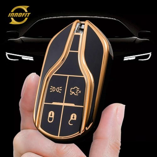 MSA1T1-Black-Gold Plating- Car Key Cover For Maserati