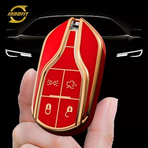 MSA1T1-Red-Gold Plating- Car Key Cover For Maserati