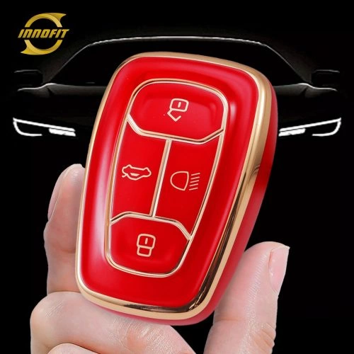 TAA1T1-Red-Gold Plating- Car Key Cover For Tata