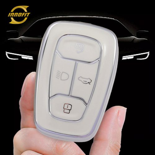 TAA1T1-Branco-Placa de prata- Capa para chave de carro para Tata