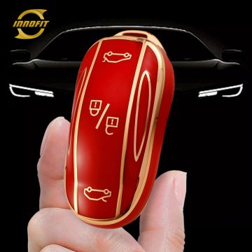 TEA1T1-Red-Gold Plating- Car Key Cover For Tesla