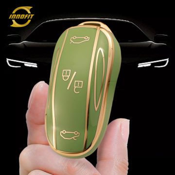 TEA1T1-Green-Gold Plating- Car Key Cover For Tesla
