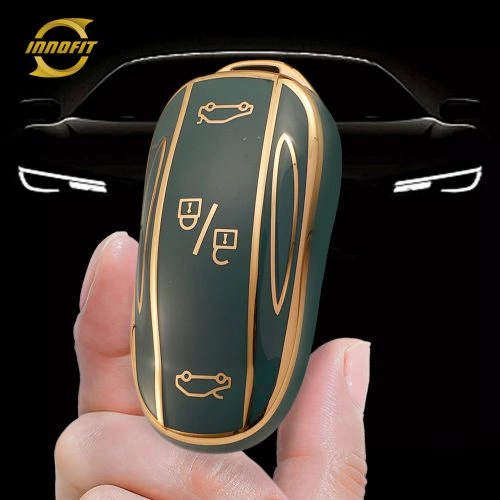 TEA1T1-Granny Grey-Gold Plating- Car Key Cover For Tesla