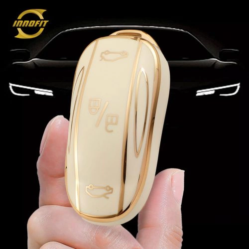 TEA1T1-White-Gold Plating- Car Key Cover For Tesla