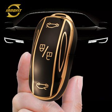 TEA1T1-Black-Gold Plating- Car Key Cover For Tesla