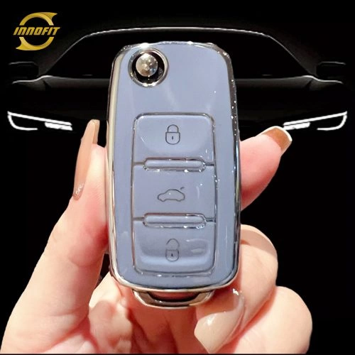 VOB1T1-Light Blue-Silver Plating- Car Key Cover For Volkswagen SEAT skoda