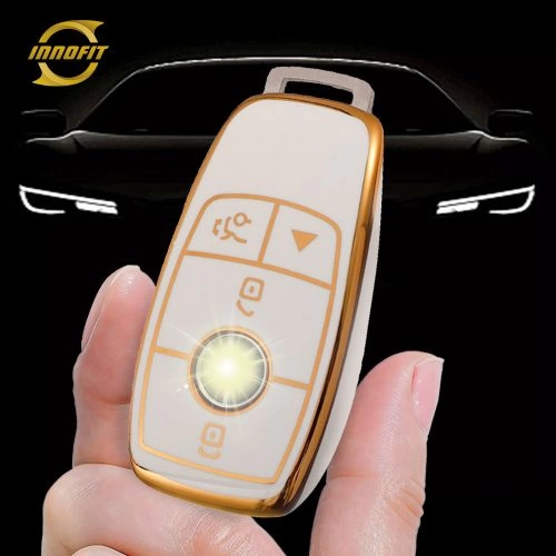 MEB4T1-White-Gold Plating- Car Key Cover For Mercedes-Benz
