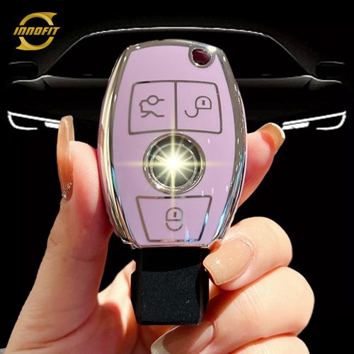 MEC1T1-Purple-Silver Plating- Car Key Cover For Mercedes-Benz