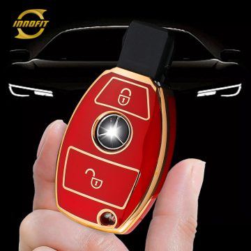 MEC2T1-Red-Gold Plating- Car Key Cover For Mercedes-Benz