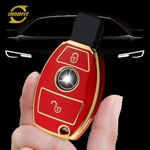 MEC2T1-Red-Gold Plating- Car Key Cover For Mercedes-Benz