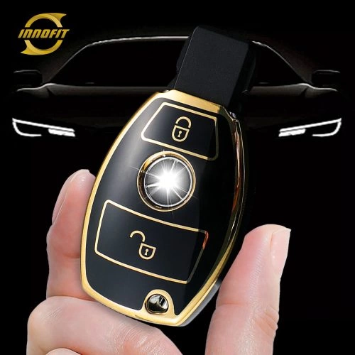 MEC2T1-Black-Gold Plating- Car Key Cover For Mercedes-Benz