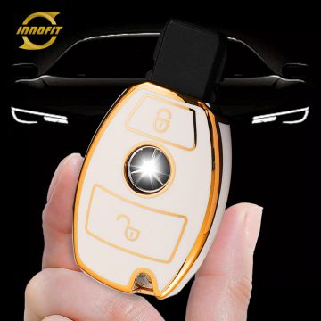 MEC2T1-White-Gold Plating- Car Key Cover For Mercedes-Benz
