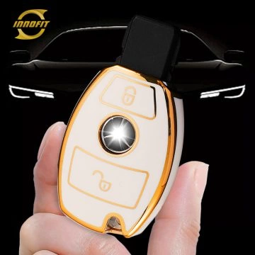 MEC2T1-White-Gold Plating- Car Key Cover For Mercedes-Benz