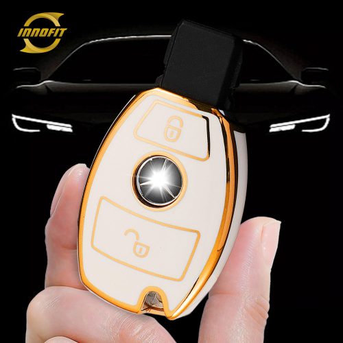 MEC2T1-White-Gold Plating- Car Key Cover For Mercedes-Benz