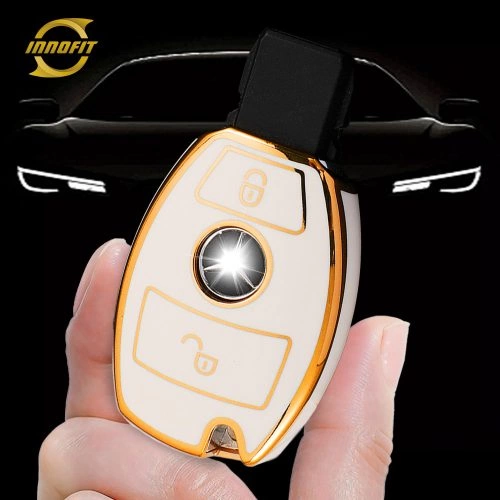 MEC2T1-White-Gold Plating- Car Key Cover For Mercedes-Benz
