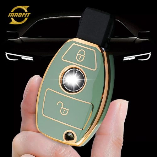 MEC2T1-Green-Gold Plating- Car Key Cover For Mercedes-Benz