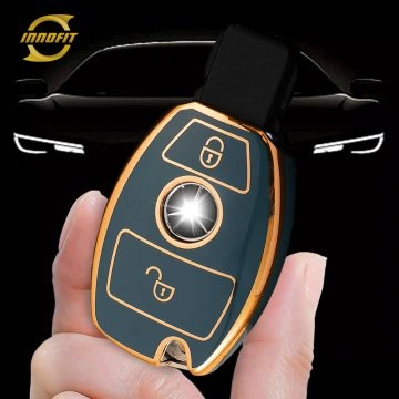 MEC2T1-Granny Grey-Gold Plating- Car Key Cover For Mercedes-Benz