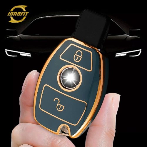 MEC2T1-Granny Grey-Gold Plating- Car Key Cover For Mercedes-Benz