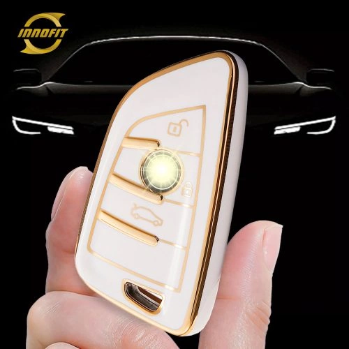 BMB2T1-White-Gold Plating- Car Key Cover For BMW